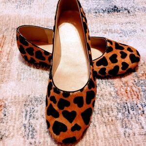 French Sole New York Ballet Flats in Brown Calf Hair with Black Hearts EUC 9.5